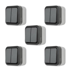 REV AquaStorm 5 x Series Switch Economy Set - Light Switch Wet Room IP55, Single Pole, Surface-Mounted, 230 V, 10 A - Anthracite
