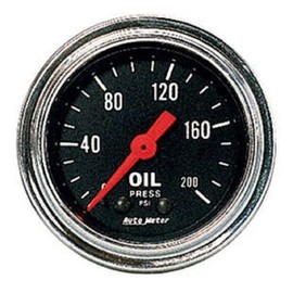 Auto Meter 2422 Traditional Chrome 2-1/16" 0-200 PSI Mechanical Oil Pressure Gauge