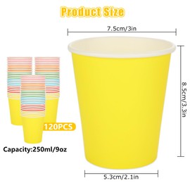 VIDETOL 120 Pcs Paper Party Cups, 250ml/9oz Multicolor Party Cups, Disposable Paper Drinking Cups for Party, Picnic, Weddings, Birthday and Christmas