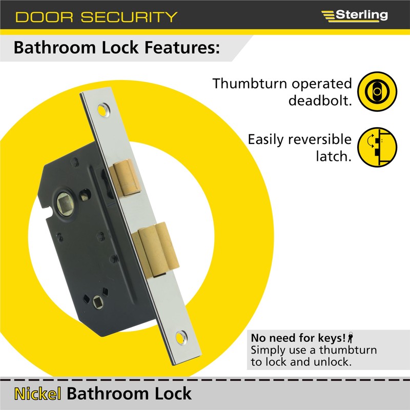 Sterling MLB325N 3 Lever Bathroom Sashlock 2.5-inch/65mm - Nickel