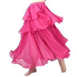 MUNAFIE Long Chiffon Three Layer Swing Dance Skirts for Women Belly Dance Skirt Dance Dress Belly Dance Costume, rose