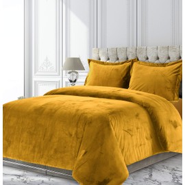 Tribeca Living Venice Velvet Oversized Solid Duvet Set, Queen, Gold (VENICEDUVTQUGOL)