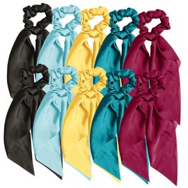 Vaguelly 10Pcs Bow Hair Scrunchies Silk Hair Tie Set Elastic Holders Soft Satin Ponytail Scarves for Women Suitable for Everyday Use and Special Occasions