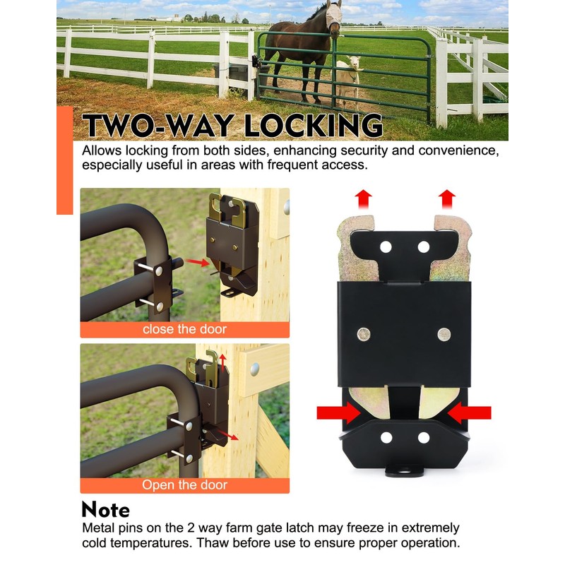 2 Way Farm Gate Latch, 2PC Heavy-Duty Lockable Fence Latch