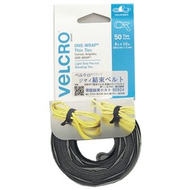 Velcro Brand 90924 Cable Tie, One Wrap, Thin Binding Belt, Pack of 50, Black/Gray, 7.9 inches (20 cm)