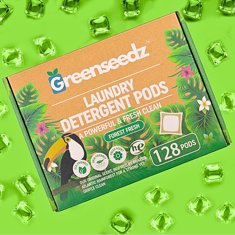 Greenseedz Eco Friendly Laundry Detergent Pods, 128 Pacs, Powerful Stain