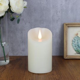 TECHLONG Flameless Candles Flickering 3D Moving Flame, Last 1000+ Hours Battery Operated Candles with Timer, Ivory Real Wax Electric LED Pillar Candles for Home Wedding Decoration | 3" x 5"