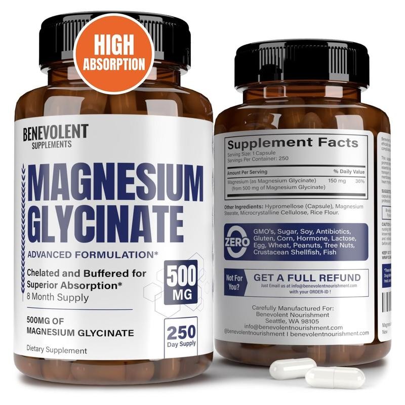 Magnesium Glycinate 500mg (250 Veggie Caps)