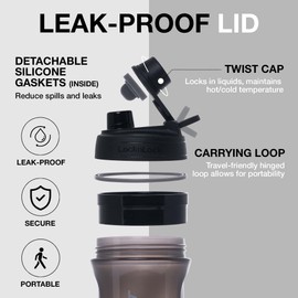 LocknLock Shake It Bottle Pro with Handle, Travel/Fitness/Sports Protein Shaker for Shakes/Smoothies, BPA Free, Tritan Plastic, 28 oz, Black