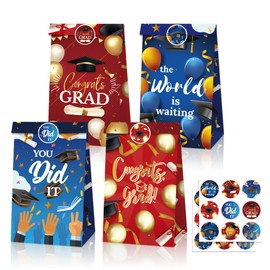 CRAWPROP 24PCS Graduation Gift Bags Party Favor Supplies Gifts Wrapping Bags for Graduation Season Theme Party Decoration(Red/Blue)