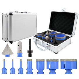 Diamond Tile Hole Saw Kit - 10Pcs 1/4'' X 2, 5/16'', 4/5'', 1-3/8'', 2'', 2-1/2'' Drill Bits, 4/5'' Finger Milling Bit, 2'' Beveling Chamfer Bit, SDS Adapter for Porcelain Tile Ceramic Granite Marble