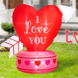 Glitzhome 5ft Inflatable Valentine's Heart with Arrow, Blow Up Yard Decorations for Indoor Outdoor Holiday Art Decor
