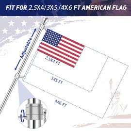KEMNOLE American Flag 2.5x4 FT with Pole, American Flag Pole Kit for Outside Including 6FT Stainless Steel Flag Pole with 360°Rotating Flag Pole Rings, USA Flag with Embroidered Stars, Two-Position Flag Pole Holder