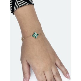 Lavari Jewelers Malachite and Cubic Zirconia Flower Bracelet for Women in 925 Sterling Silver with Yellow Gold Plating 7 to 8 Inches Adjustable Lobster Claw