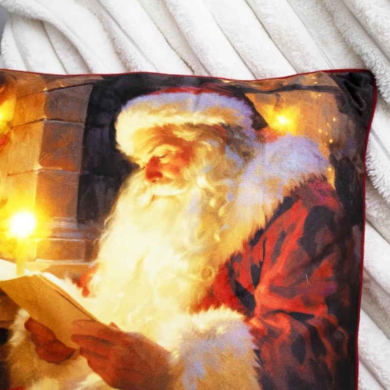 Darthome Reading Santa LED Cushion 45x45cm Red Square Light Up