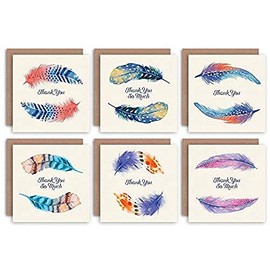 Wee Blue Coo Thank You Cards x6 Watercolour Feathers Multicoloured (6 Designs) _CS