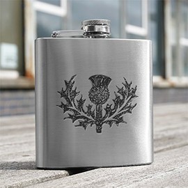 Scottish Thistle 6oz Stainless Steel Engraved Hip Flask - Made in Scotland