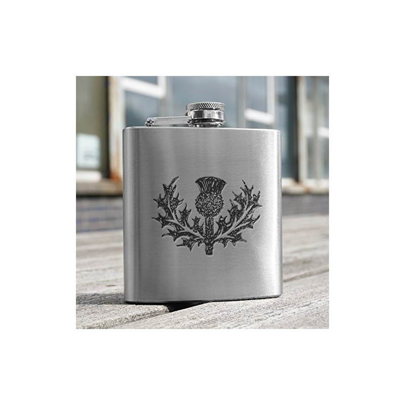 Scottish Thistle 6oz Stainless Steel Engraved Hip Flask - Made