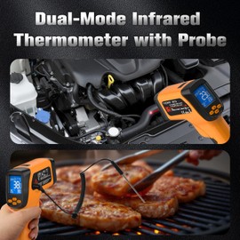 Surpeer Infrared Thermometer Temperature Gun, Non-Contact Digital Laser Temp -58°F to 1472°F, K-Type Probe -58°F to 572°F, for Cooking, Pizza Oven, BBQ, HVAC, Home & Industrial