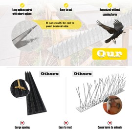 Touri Upgraded 48 Pack Clear PVC Bird Spikes Deterrent Strips, Anti Bird Spikes Outdoor, Long Paired with Short Spikes Narrow Gaps to Prevent Birds from Standing and Keep Birds Cats Pigeons Away