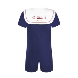Landofgenie Men’s Cotton Onesie Sailor Collar Bodysuit Short Sleeve Print Romper Pajama Navy Blue XL