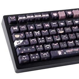 PBT Keycaps 142 Keys Cute Keycaps Dye-Sublimation Black Cat Keycap Mao Profile Custom Keycap for Cherry Gateron MX Swithes Mechanical Keyboards