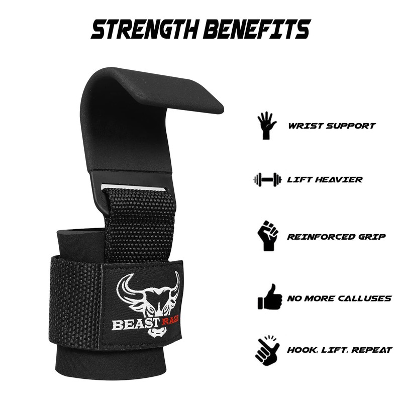 Weight Lifting Hooks Non-Slip Rubber Coated Grip Wrist Hooks Lifting