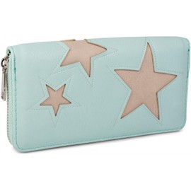 styleBREAKER purse with star cutout print of contrasting colour, circumferential zipper, women 02040037, color:Mint / Beige Star
