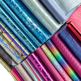 XHT 20 Pcs Mixed Series Faux Leather Sheets Random Colors Patterns Texture Leather Sheets Combination for DIY Bows and Earrings (A4-20pcs)