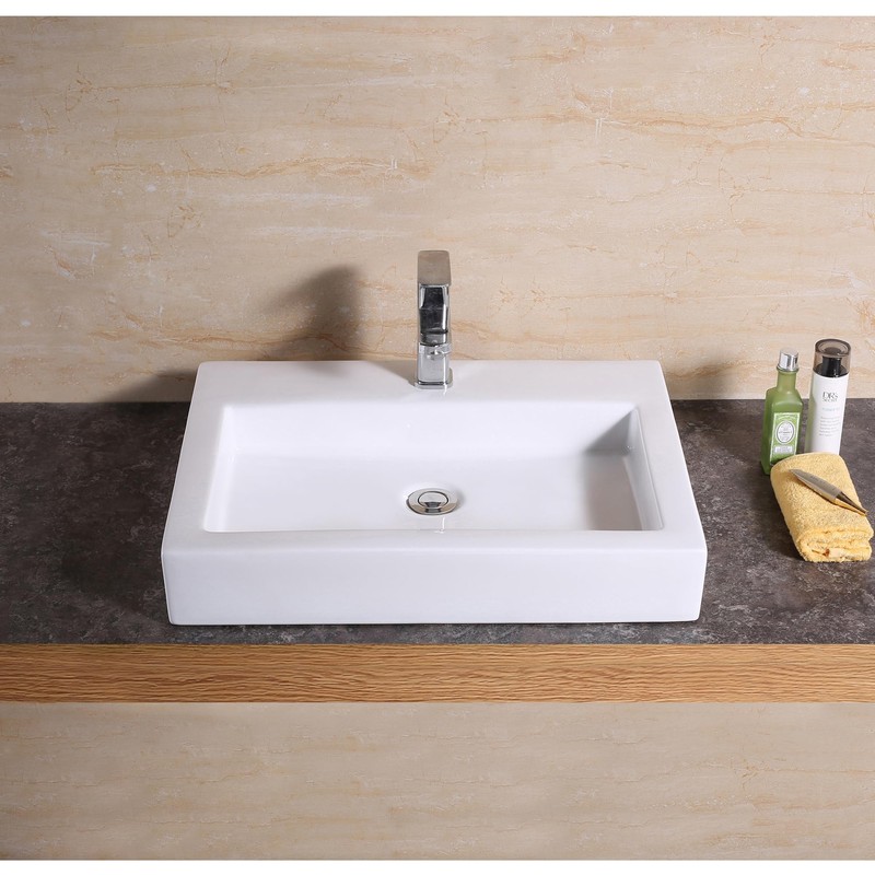 Luxier CS-021 Modern 24 in. Rectangular Bathroom Ceramic Vessel Sink