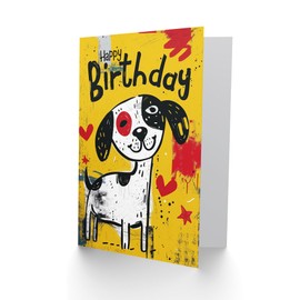 Artery8 Birthday Card Puppy Love Hearts Cute Dog Lover Child Drawing Blank Art All Occasion Greeting Card