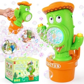 Cactus Bubble Machine, Automatic Bubble Blower with Music & Wiggle Action, Portable Handheld Bubble Maker with Lights, Birthday Gifts for Toddlers, Party Favors Toys, Easter Basket Stuffers for Kids