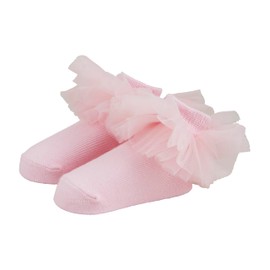 Mud Pie Children's Solid Pink Tutu Socks; 0-12M