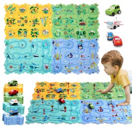 Ubegger Puzzle Racer Kids Car Track Set Puzzle Racer Car Track Set with Roadmap Puzzle Track Car Play Set Toy for Kids 3-8 Years Old(100Pcs, 4 Stytle)