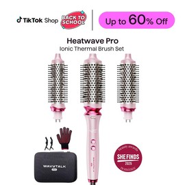 Wavytalk Heatwave Pro Ionic Thermal Brush Set: Negative Ion Styling with 3-Size Interchangeable Brushes - Dual Voltage for Salon Shine & One-Step Blowouts (Short/Long Hair) , Pink:_Grey