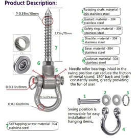 WWFFEN Set of 2 Heavy Duty Swing Hangers Permanent Antirust with Bearings, 180°Stainless Steel Screw Swing Bracket Hammock Hook, Suitable for Playground Yoga Sandbag Swing Sets,680kg Capacity