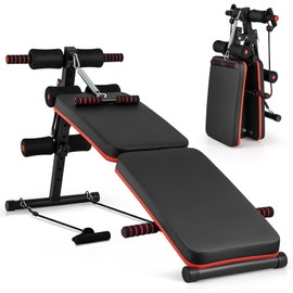 KOTEK Sit Up Bench, Foldable & Adjustable Ab Workout Equipment with 2 Elastic Ropes & Handle, 300 Lbs Weight Capacity, Decline Bench for Abs, Crunch, Strength Training Exercise for Home Gym