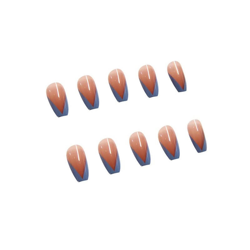24pcs Medium Length Fake Nails French Light Blue Nude Pink