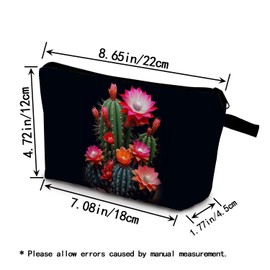 YULUENZE Cactus Present Floral Cactus Makeup Bag Cute Small Organizer Bag with Zipper Pink Floral Cactus Print Cosmetic Bag Birthday Presents for Cactus Lovers Women Sisters Friends