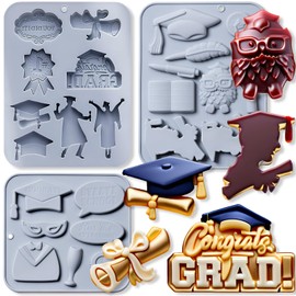 3 PCS Graduation Silicone Molds Graduation Theme Silicone Chocolate Molds Graduation Cap Mold Diploma Owl Pens Books Scroll Cheering Doctoral Cap Congrats Grad Chocolate Mould for Grad Party Supplies