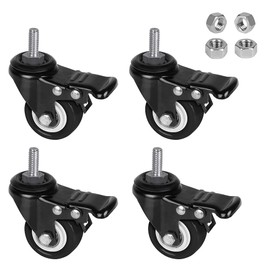 8T8 Swivel Stem Casters Set of 4 Heavy Duty, 2 Inch Caster Wheels with Brakes, 5/16”-18x1”(Screw Diameter 3/8", Length 1") M8 Threaded Stem Casters with Lock, Mount Industrial Castors