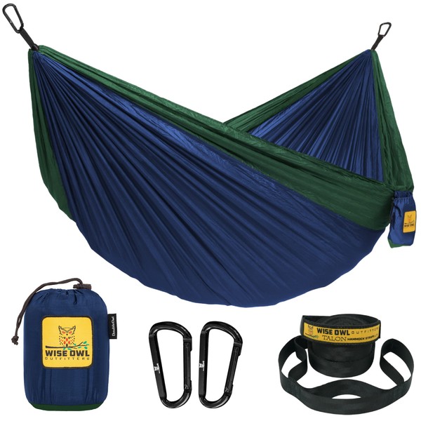 Wise Owl Outfitters Hammock for Camping Double Hammocks Gear for The Outdoors Backpacking Survival or Travel - Portable Lightweight Parachute Nylon DO Navy & Forrest