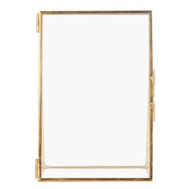 Fdit Brass Photo Frame, Brass Vintage Glass Metal Desktop Photo Frame Stand Copper Stripe Metal Photo Frame Material: Brass + Glass (Order 15.2 x 20.3 cm)