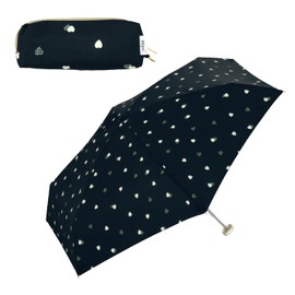 [2025] Wpc. Folding Umbrella, Drawing, Checked Heart, Mini Black, Rain Umbrella, Rain or Shine, Works or School, Travel, Stylish, Cute, Women's, Girly, Clear x Gold Handle, 6808-305-002