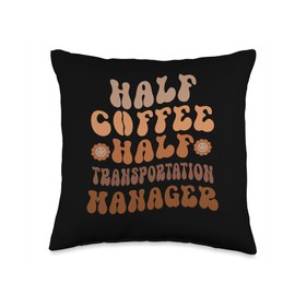 Matching Transportation Manager Gifts, Half Transportation Manager Groovy Coffee Lover Throw Pillow, 16x16, Multicolor