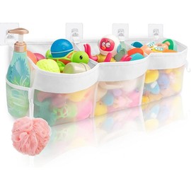 3 Compartment Horizontal Bath Toy Storage,4.95 Gallons Bathtub Toy Storage Organizer,Bath Toy Holder For Bathtub, Organizer And Storage,Bath Toy Organizer For Tub,Mesh Shower - Color: Gray