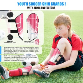 Shin Pads Boys Kids Girls Mens Football Shin Guards Junior Youth Shin Pad Sleeves Calf Protective Gear for Age 4 5 6 7 8 9 10 11 12 (M, Pink)