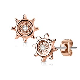 1 Pair of Stud Earrings Steering Wheel in Rose Gold Surgical Steel – Earrings for Normal Pierced Ears, Alloy Steel