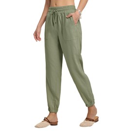 AVICHIC Women’s Linen Pants Joggers Lightweight Cotton Lounge Travel Beach Casual Linen Pants with Pockets 28" Sage Green L