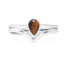 Koral Jewelry Tiger Eye Ethnic Vintage Gipsy Pear Stone Ring 925 Sterling Silver Tribal Boho Chic (7)
